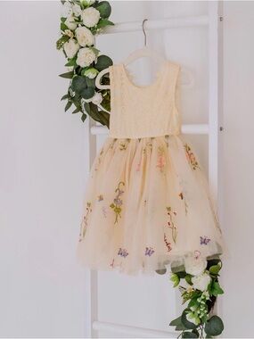 Elegant Yellow Floral Tulle Girls' Dress